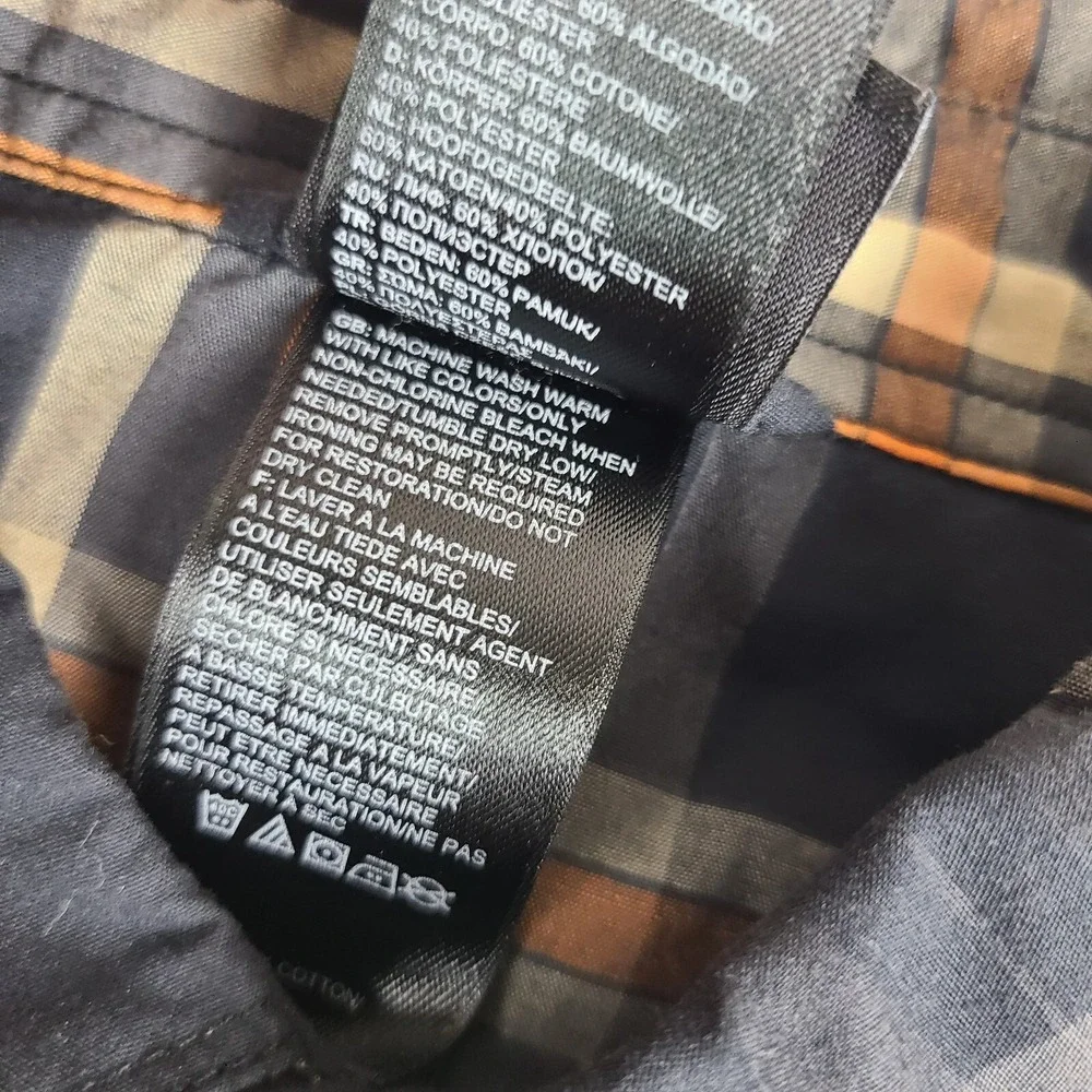 The North Face Shirt Mens Small Black Orange Plaid‎ Casual Snap Button Up